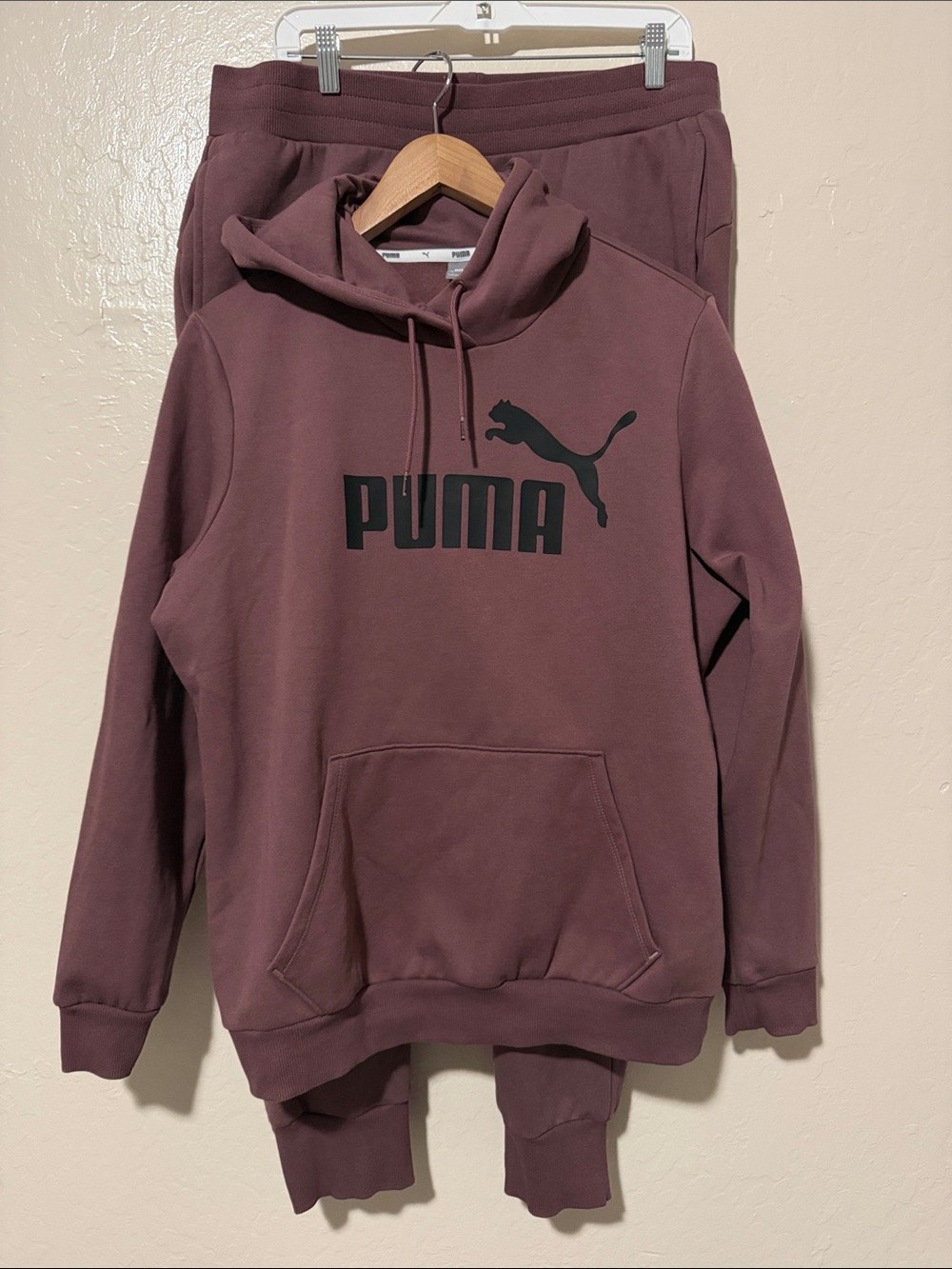 Puma Essentials Fleece Tracksuit Set Hoodie & Joggers Mauve Size M:L
